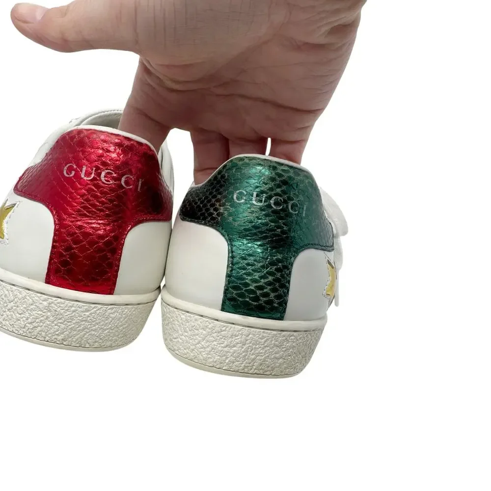 Gucci Ace Star Web Stripe Leather Sneakers 37.5 Metallic Python - Picture 6 of 11